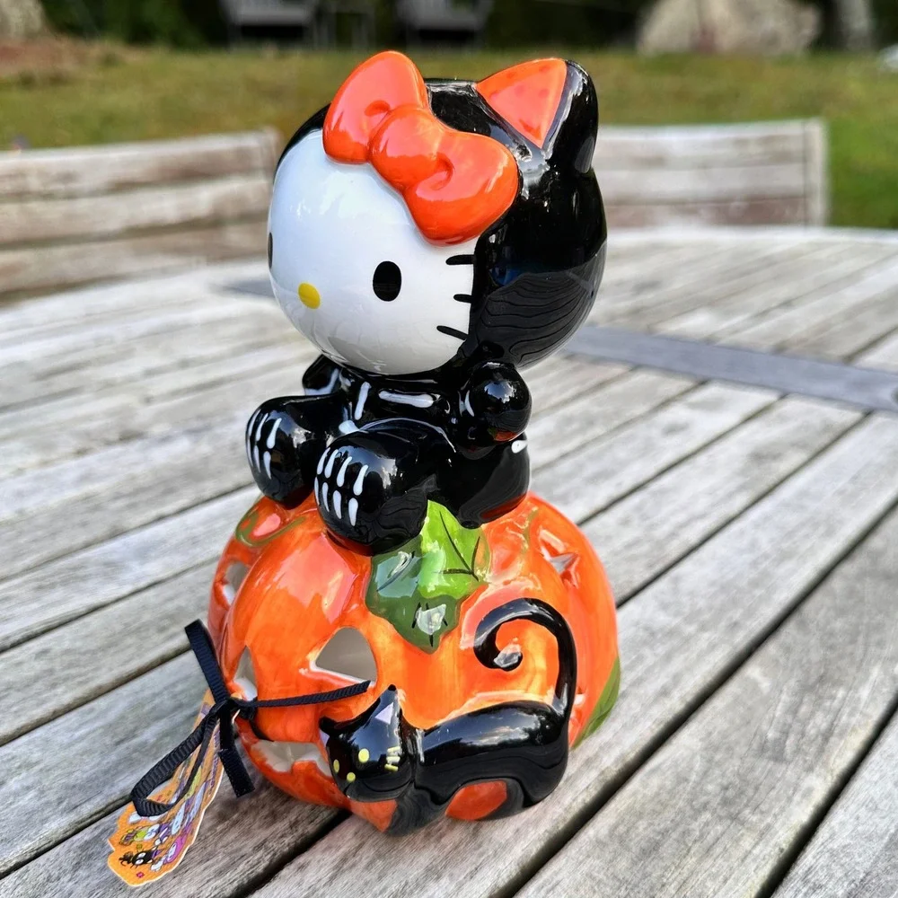Sanrio Hello Kitty Skeleton Pumpkin Ceramic Tea Light Candle Holder Halloween